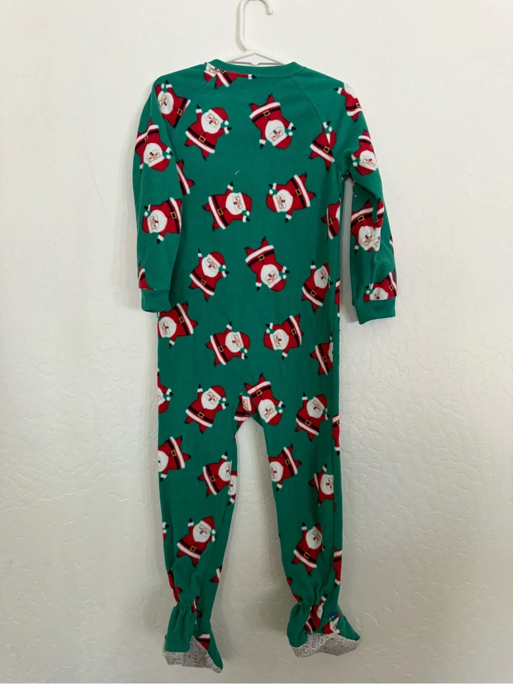 child of mine Green Santa Print Footed One-Piece Pajamas